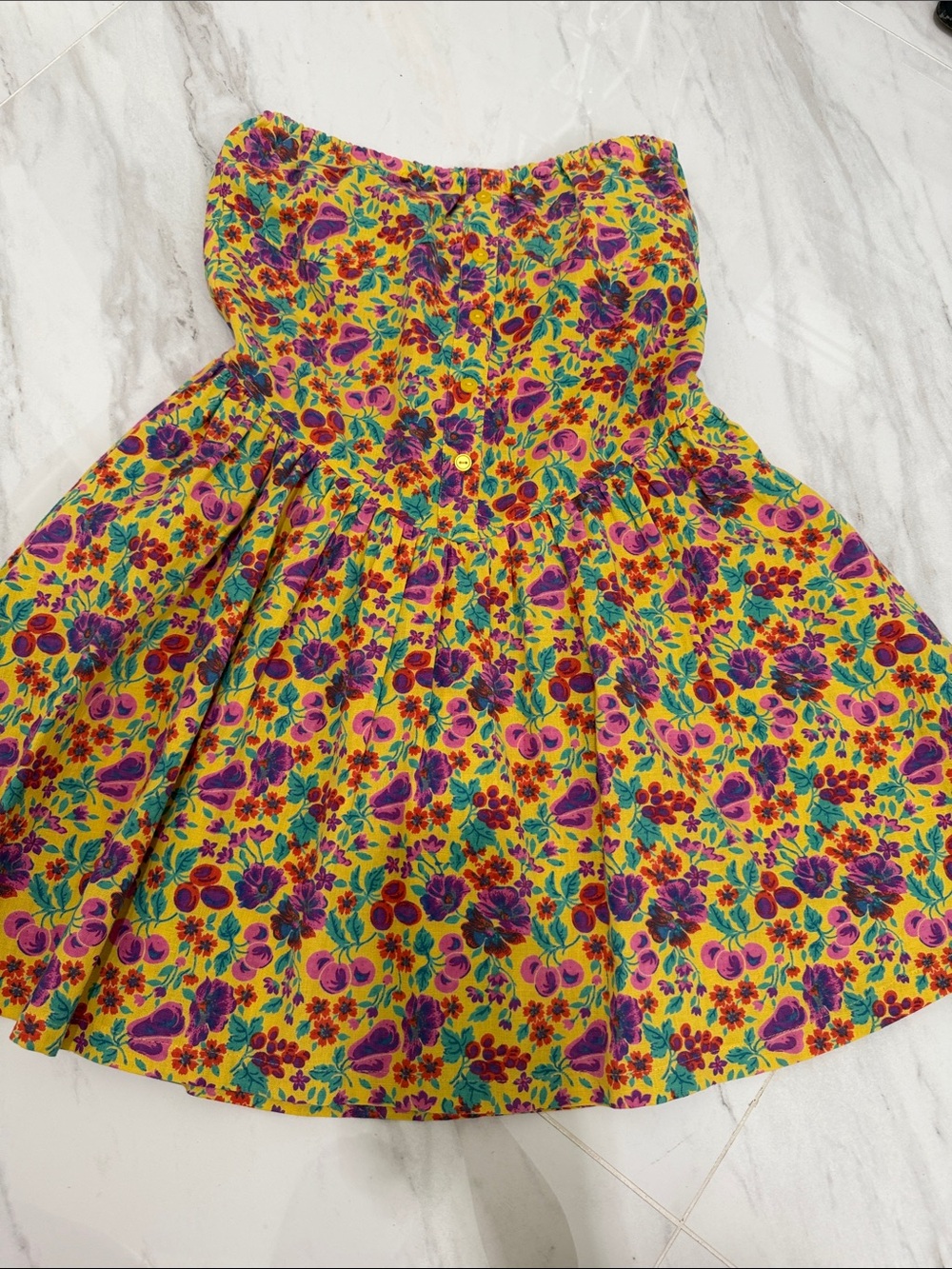 Nasty Gal Yellow Floral Strapless Kids Dress with Purple & Pink Flowers